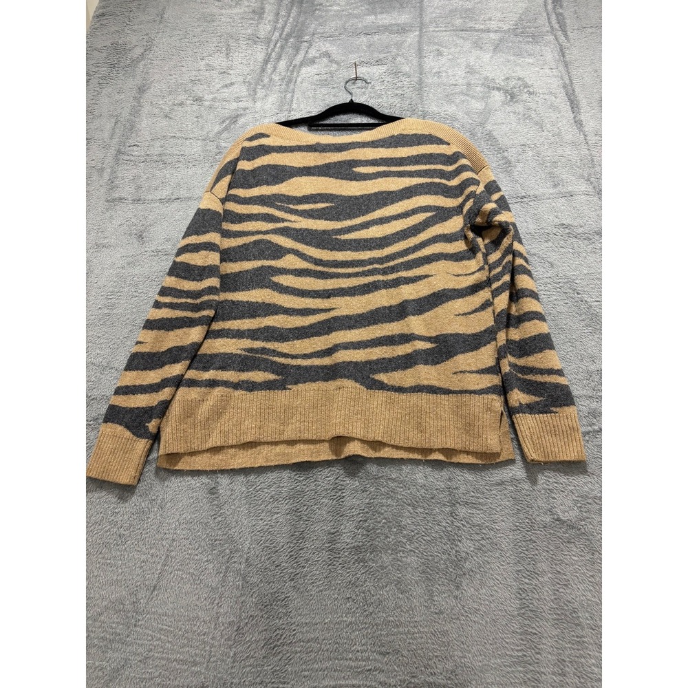 LOFT Womens S Tan Gray Tiger Stripe Boatneck Sweater Casual Cozy Animal Print - Picture 6 of 11